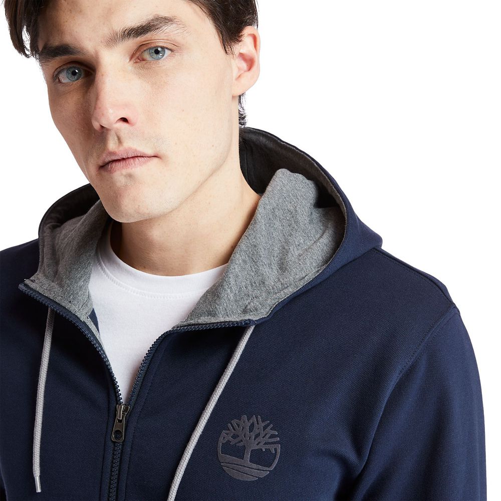 Timberland Φουτερ Ανδρικα Σκουρο Μπλε - Tbl® Full-Zip Logo - Greece 2108473-ML